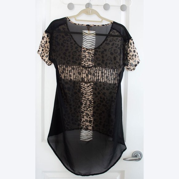 Asymmetrical goth leopard skull y2k shirt - Picture 2 of 3